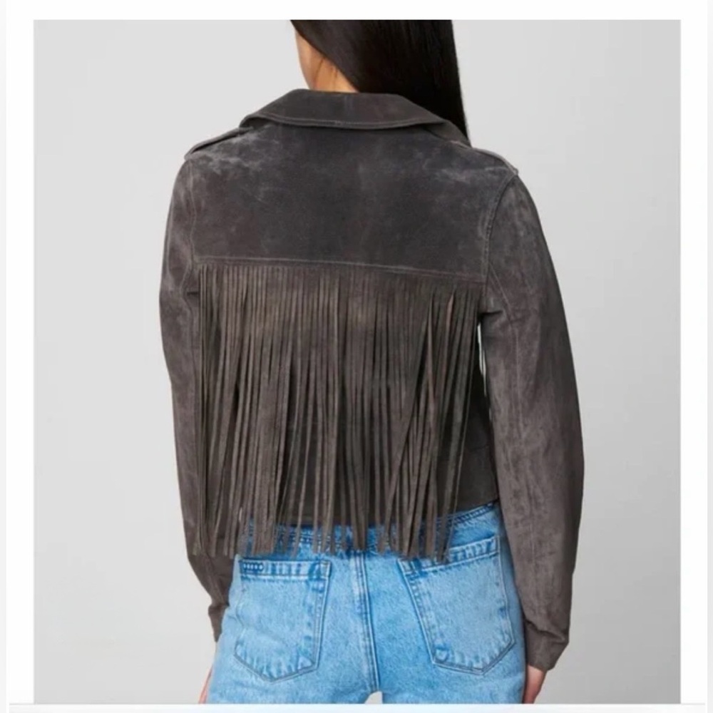 🩶 Blank NYC x Free People Fringe Moto Jacket 100% Real Leather Boho Chic